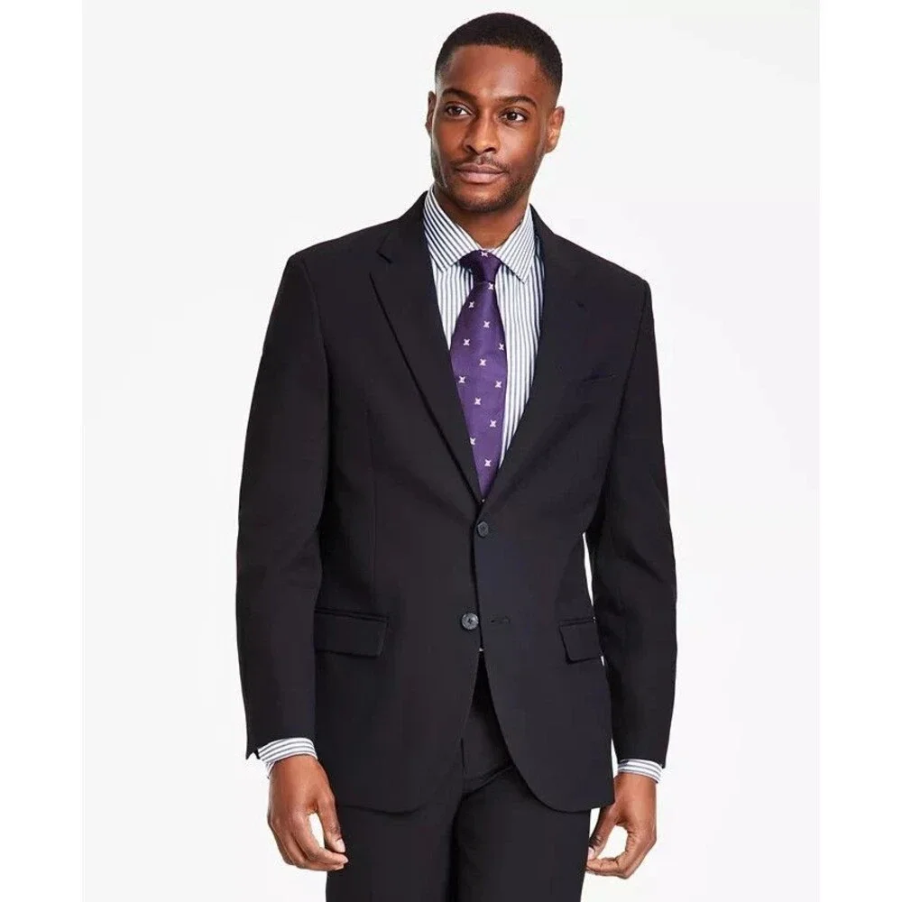 $395 NEW NAUTICA Mens 48R Solid Black Stretch 2 Piece Suit W/ Dress Pants 42x32